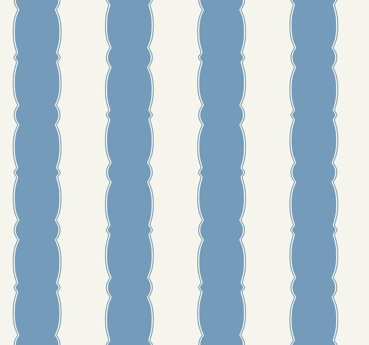Scalloped Stripe Blue Wallpaper by York Wallcoverings Grandmillennial Covers about 60.8 square feet 27-in by 27-ft long roll Prepasted 25.25 - Fabric Carolina -