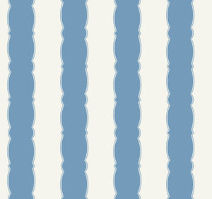 Scalloped Stripe Blue Wallpaper by York Wallcoverings