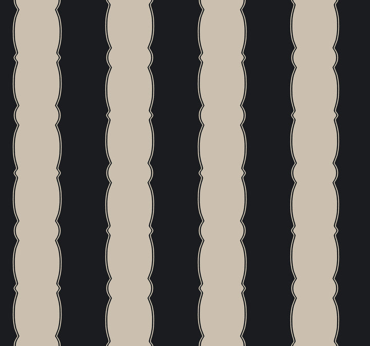 Scalloped Stripe Black Wallpaper by York Wallcoverings Grandmillennial Covers about 60.8 square feet 27-in by 27-ft long roll Prepasted 25.25 - Fabric Carolina -