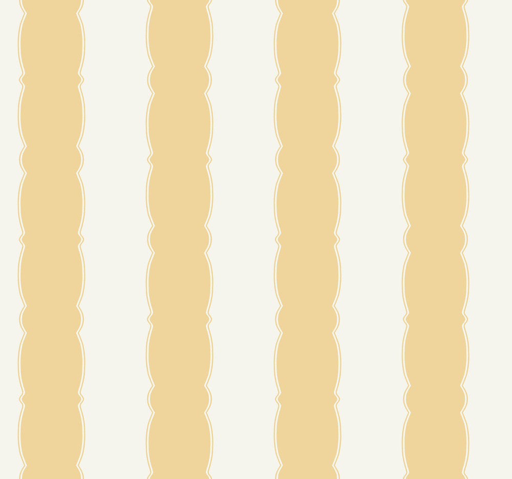 Scalloped Stripe Yellow Wallpaper by York Wallcoverings Grandmillennial Covers about 60.8 square feet 27-in by 27-ft long roll Prepasted 25.25 - Fabric Carolina -