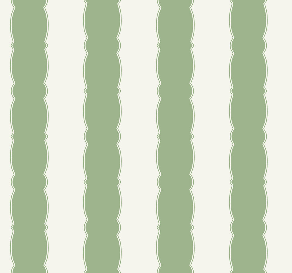 Scalloped Stripe Green Wallpaper by York Wallcoverings Grandmillennial Covers about 60.8 square feet 27-in by 27-ft long roll Prepasted 25.25 - Fabric Carolina -
