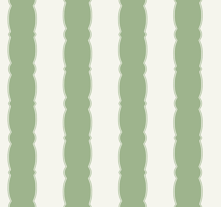 Scalloped Stripe Green Wallpaper by York Wallcoverings Grandmillennial Covers about 60.8 square feet 27-in by 27-ft long roll Prepasted 25.25 - Fabric Carolina -