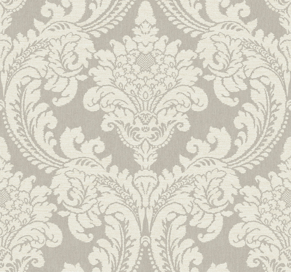 Tapestry Damask Grey Wallpaper by York Wallcoverings Grandmillennial Covers about 60.8 square feet 27-in by 27-ft long roll Prepasted 25.25 - Fabric Carolina -