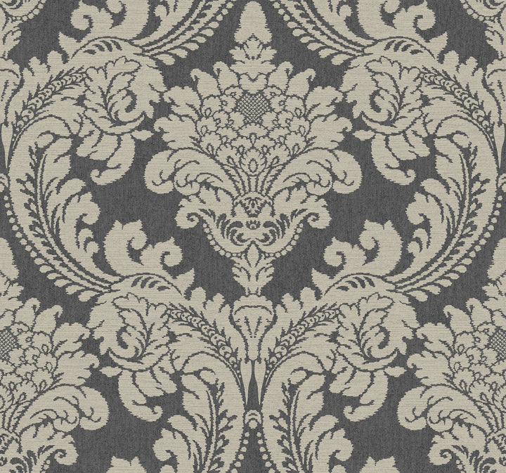 Tapestry Damask Dark Grey Wallpaper by York Wallcoverings Grandmillennial Covers about 60.8 square feet 27-in by 27-ft long roll Prepasted 25.25 - Fabric Carolina -