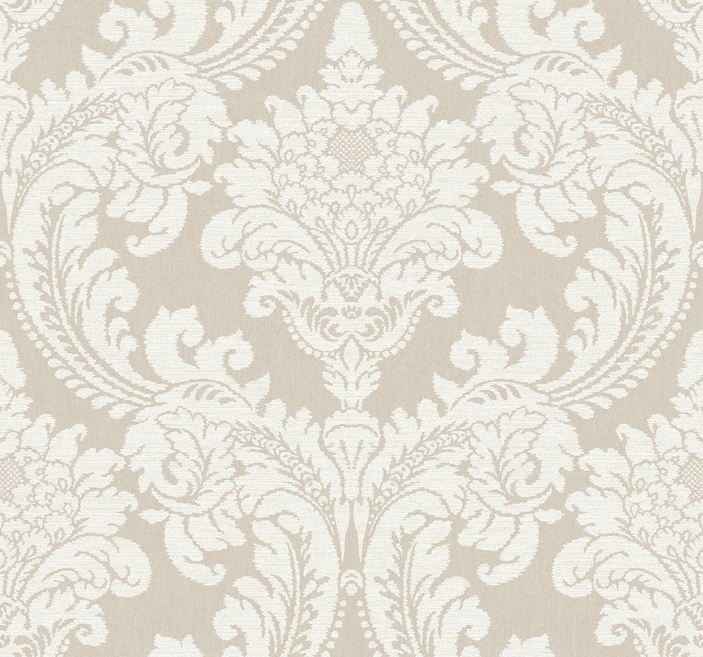 Tapestry Damask Off White Wallpaper by York Wallcoverings Grandmillennial Covers about 60.8 square feet 27-in by 27-ft long roll Prepasted 25.25 - Fabric Carolina -