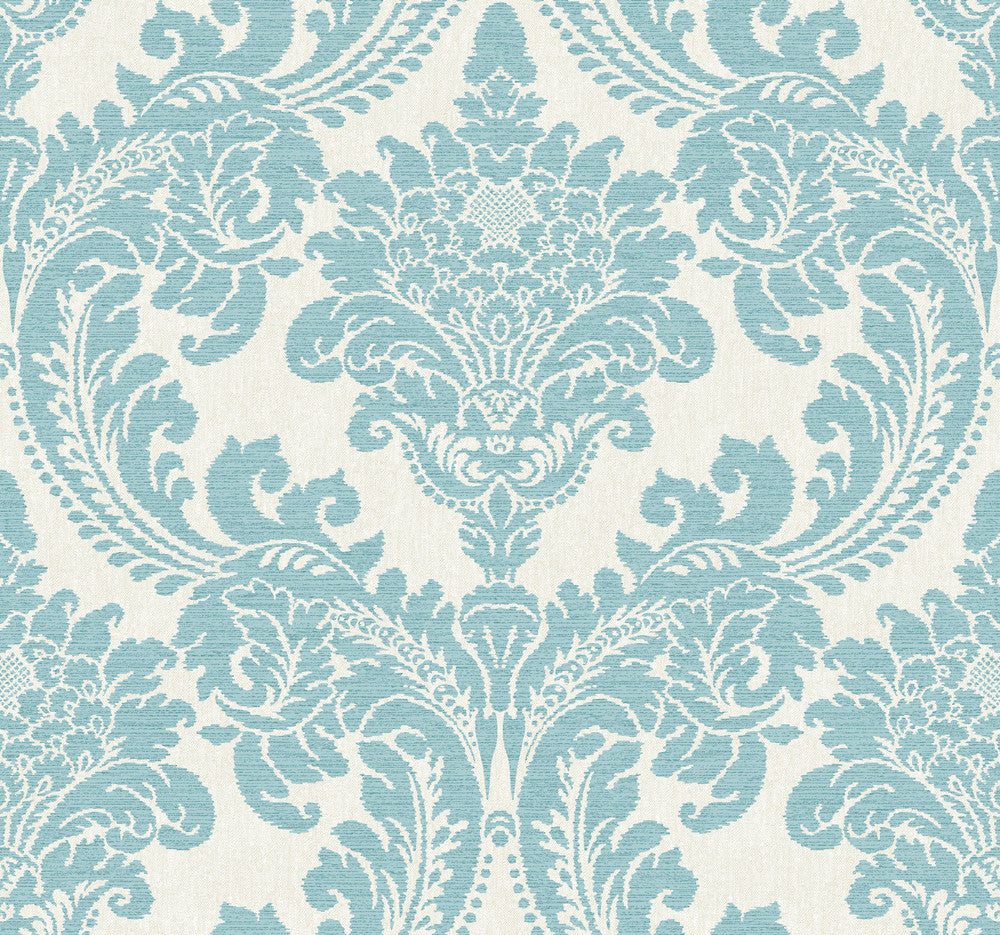 Tapestry Damask Teal Wallpaper by York Wallcoverings Grandmillennial Covers about 60.8 square feet 27-in by 27-ft long roll Prepasted 25.25 - Fabric Carolina -
