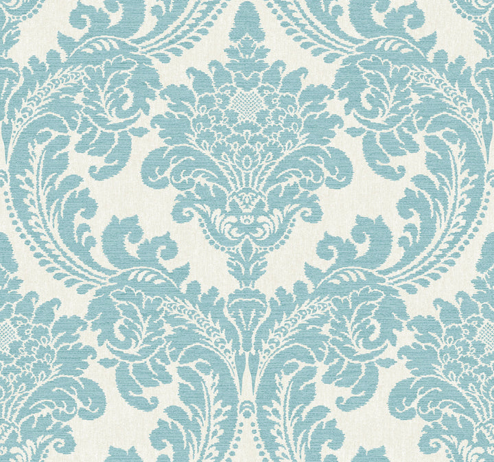 Tapestry Damask Teal Wallpaper by York Wallcoverings Grandmillennial Covers about 60.8 square feet 27-in by 27-ft long roll Prepasted 25.25 - Fabric Carolina -