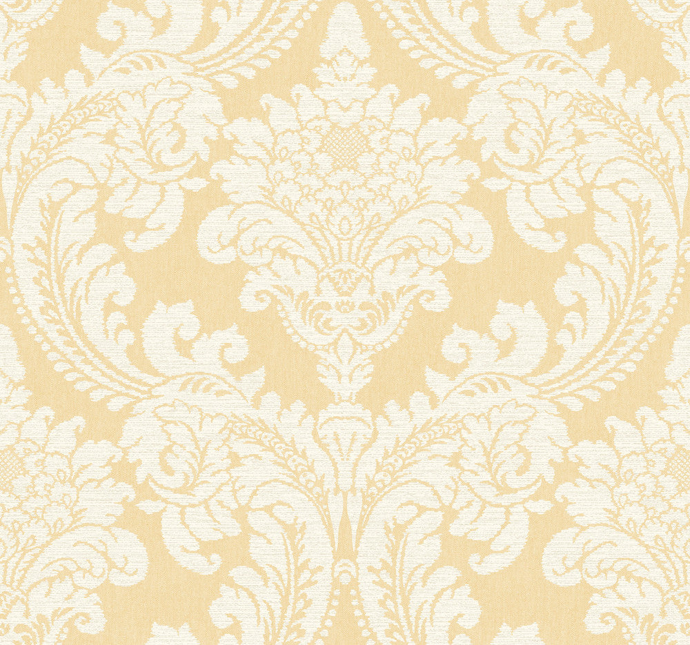 Tapestry Damask Yellow Wallpaper by York Wallcoverings Grandmillennial Covers about 60.8 square feet 27-in by 27-ft long roll Prepasted 25.25 - Fabric Carolina -