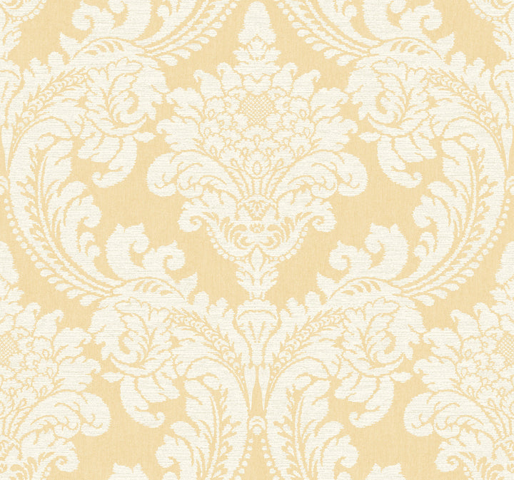 Tapestry Damask Yellow Wallpaper by York Wallcoverings Grandmillennial Covers about 60.8 square feet 27-in by 27-ft long roll Prepasted 25.25 - Fabric Carolina -
