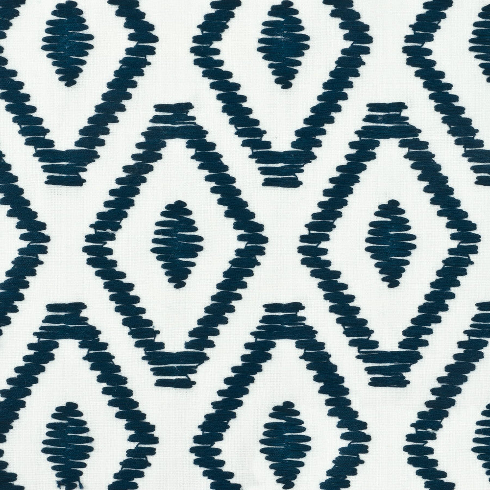 Gregg 1 Indigo by Stout Designer Fabric COMFORTABLE LIVING BREEZE/INDIGO 82%POL 11%COT 7%LIN %CEMB INDIA Horizontal: 3.375 and Vertical: 6.5 51.5 in - Swanky Fabrics -