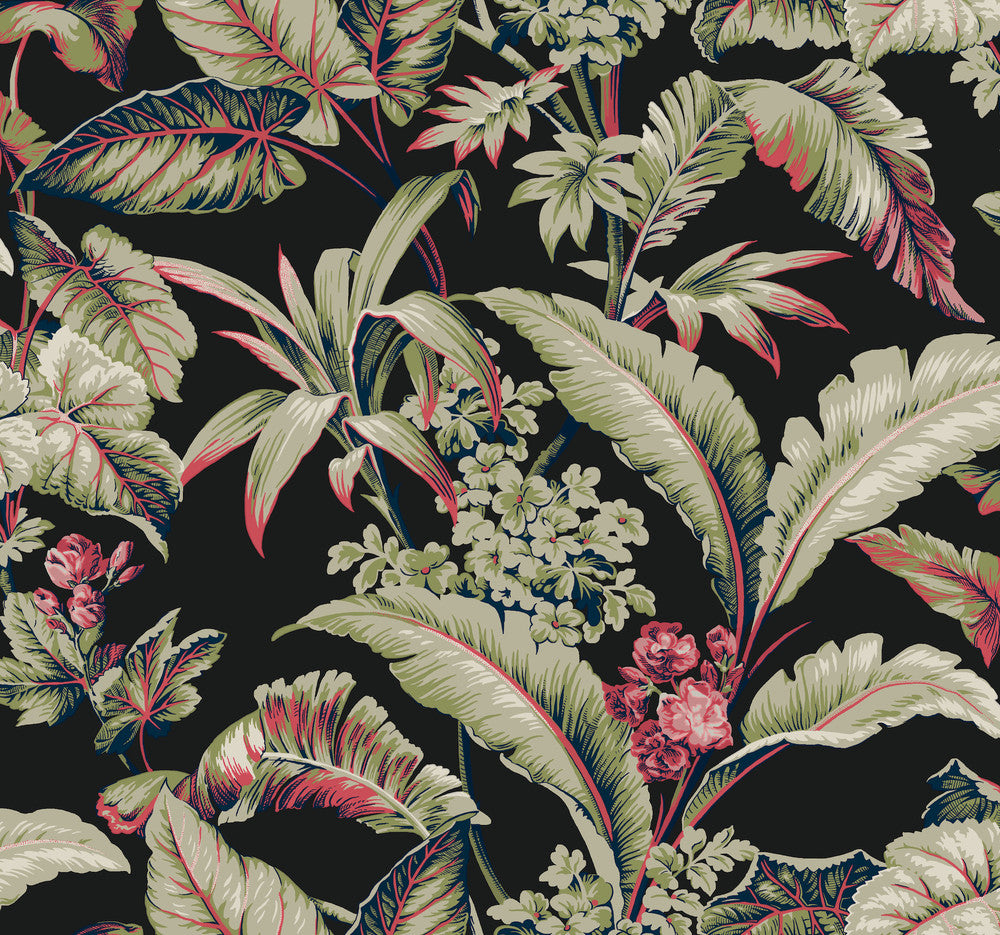 Mystic Isle Black Wallpaper by Ronald Redding Classics Covers about 60.8 square feet 27-in by 27-ft long roll Unpasted 25.25 - Fabric Carolina -