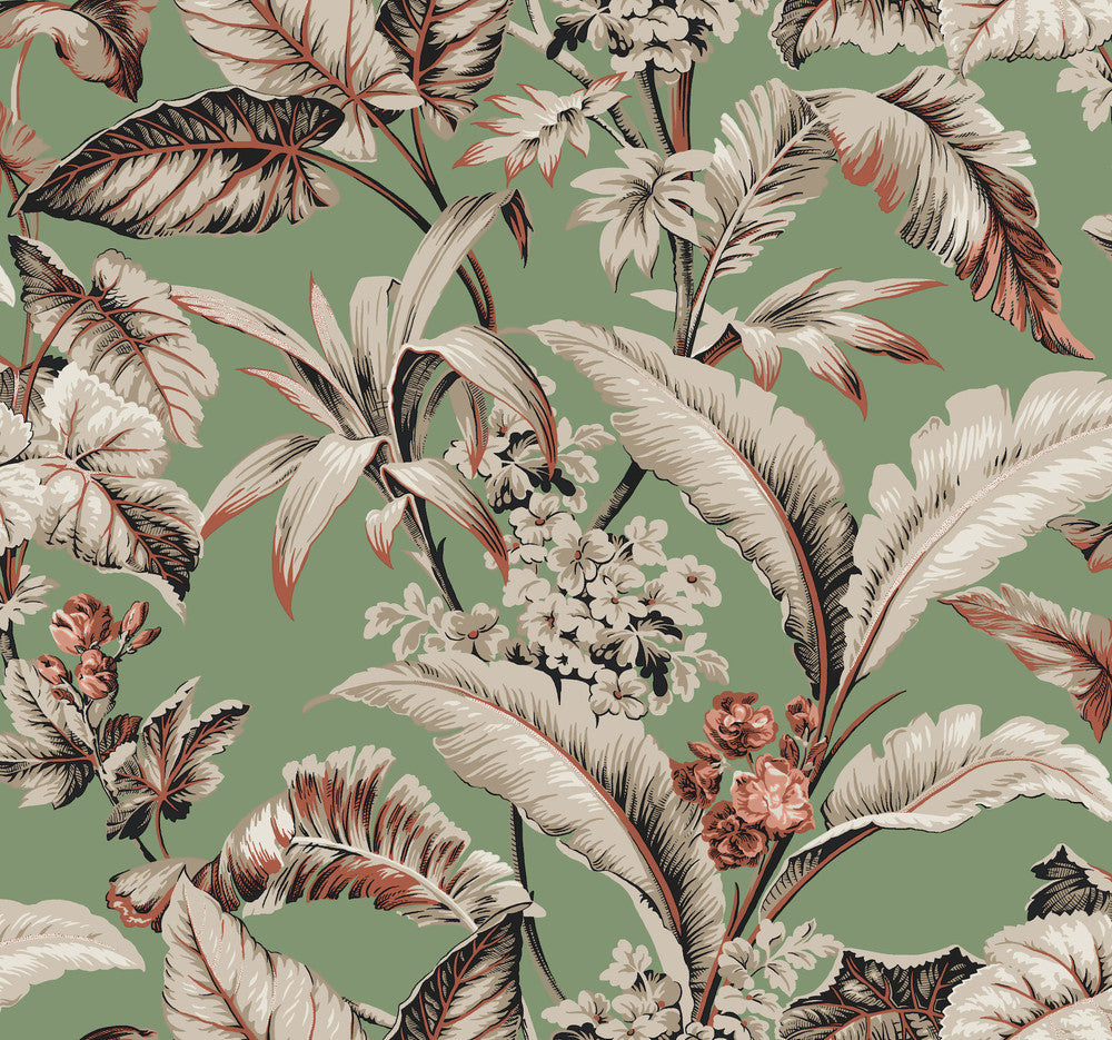 Mystic Isle Green Wallpaper by Ronald Redding Classics Covers about 60.8 square feet 27-in by 27-ft long roll Unpasted 25.25 - Fabric Carolina -