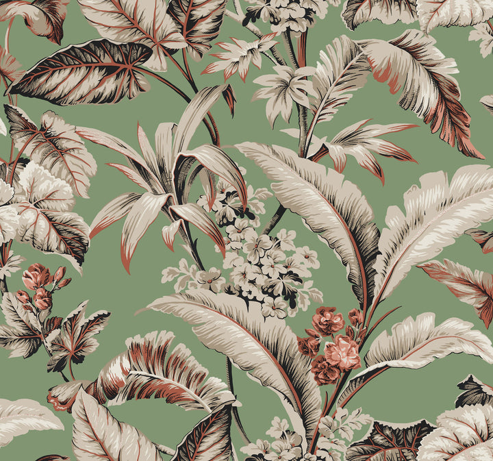 Mystic Isle Green Wallpaper by Ronald Redding Classics Covers about 60.8 square feet 27-in by 27-ft long roll Unpasted 25.25 - Fabric Carolina -