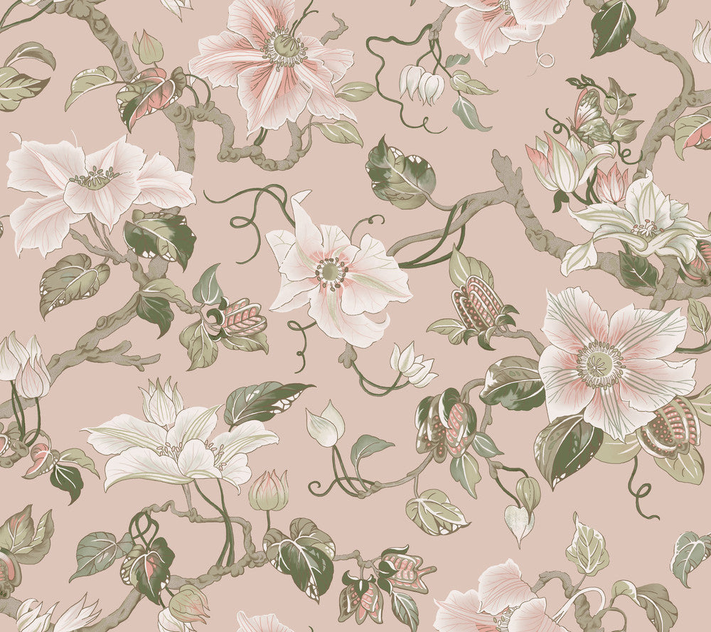 Marguerite Vine Blush Wallpaper by Ronald Redding Classics Covers about 60.8 square feet 27-in by 27-ft long roll Unpasted 24 - Fabric Carolina -