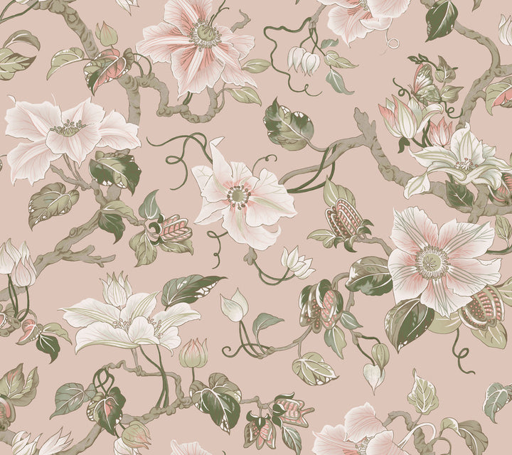 Marguerite Vine Blush Wallpaper by Ronald Redding Classics Covers about 60.8 square feet 27-in by 27-ft long roll Unpasted 24 - Fabric Carolina -