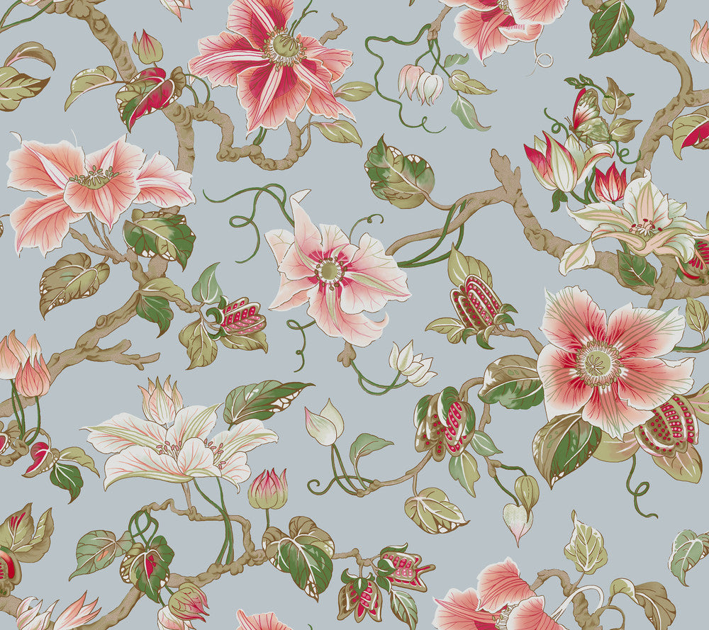 Marguerite Vine Blue Wallpaper by Ronald Redding Classics Covers about 60.8 square feet 27-in by 27-ft long roll Unpasted 24 - Fabric Carolina -