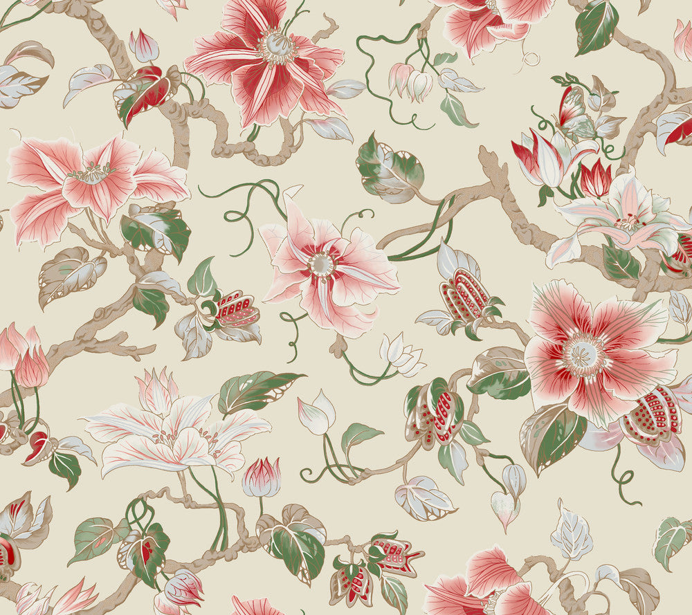 Marguerite Vine Cream Wallpaper by Ronald Redding Classics Covers about 60.8 square feet 27-in by 27-ft long roll Unpasted 24 - Fabric Carolina -