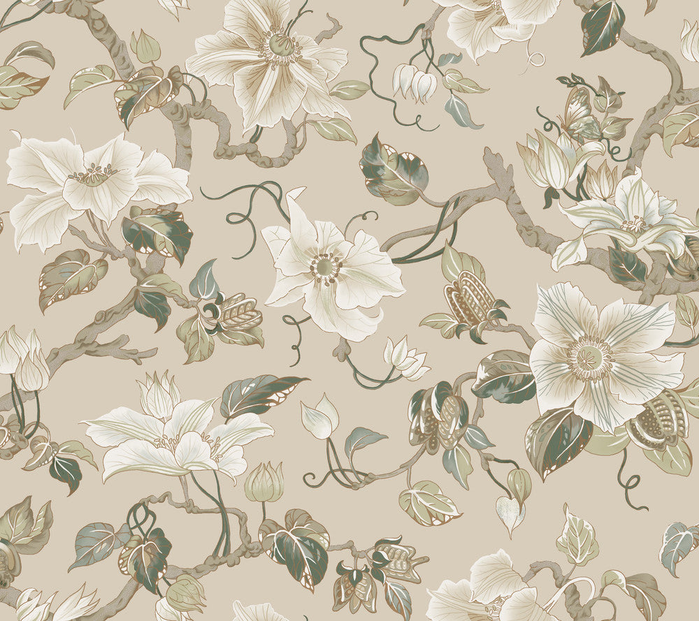 Marguerite Vine Taupe Wallpaper by Ronald Redding Classics Covers about 60.8 square feet 27-in by 27-ft long roll Unpasted 24 - Fabric Carolina -