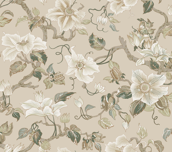 Marguerite Vine Taupe Wallpaper by Ronald Redding Classics Covers about 60.8 square feet 27-in by 27-ft long roll Unpasted 24 - Fabric Carolina -