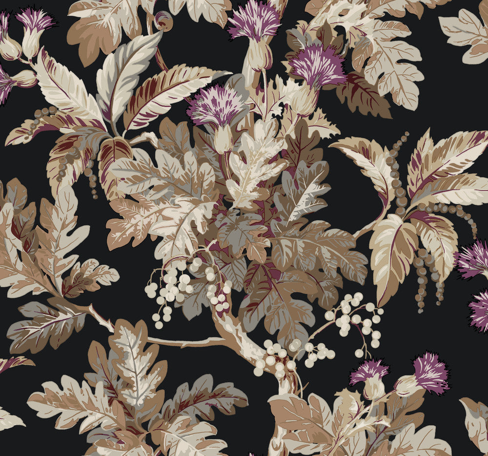 Briarwood Black Wallpaper by Ronald Redding Classics Covers about 60.8 square feet 27-in by 27-ft long roll Unpasted 25.25 - Fabric Carolina -
