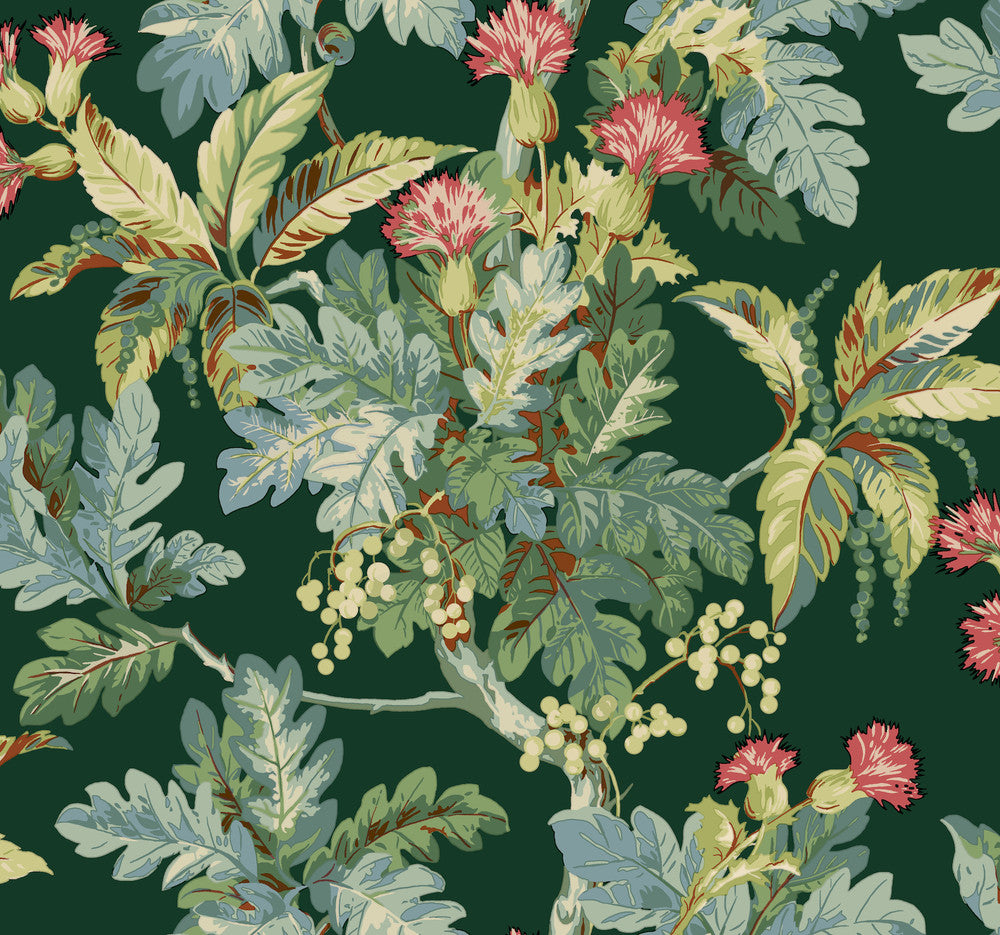 Briarwood Green Wallpaper by Ronald Redding Classics Covers about 60.8 square feet 27-in by 27-ft long roll Unpasted 25.25 - Fabric Carolina -
