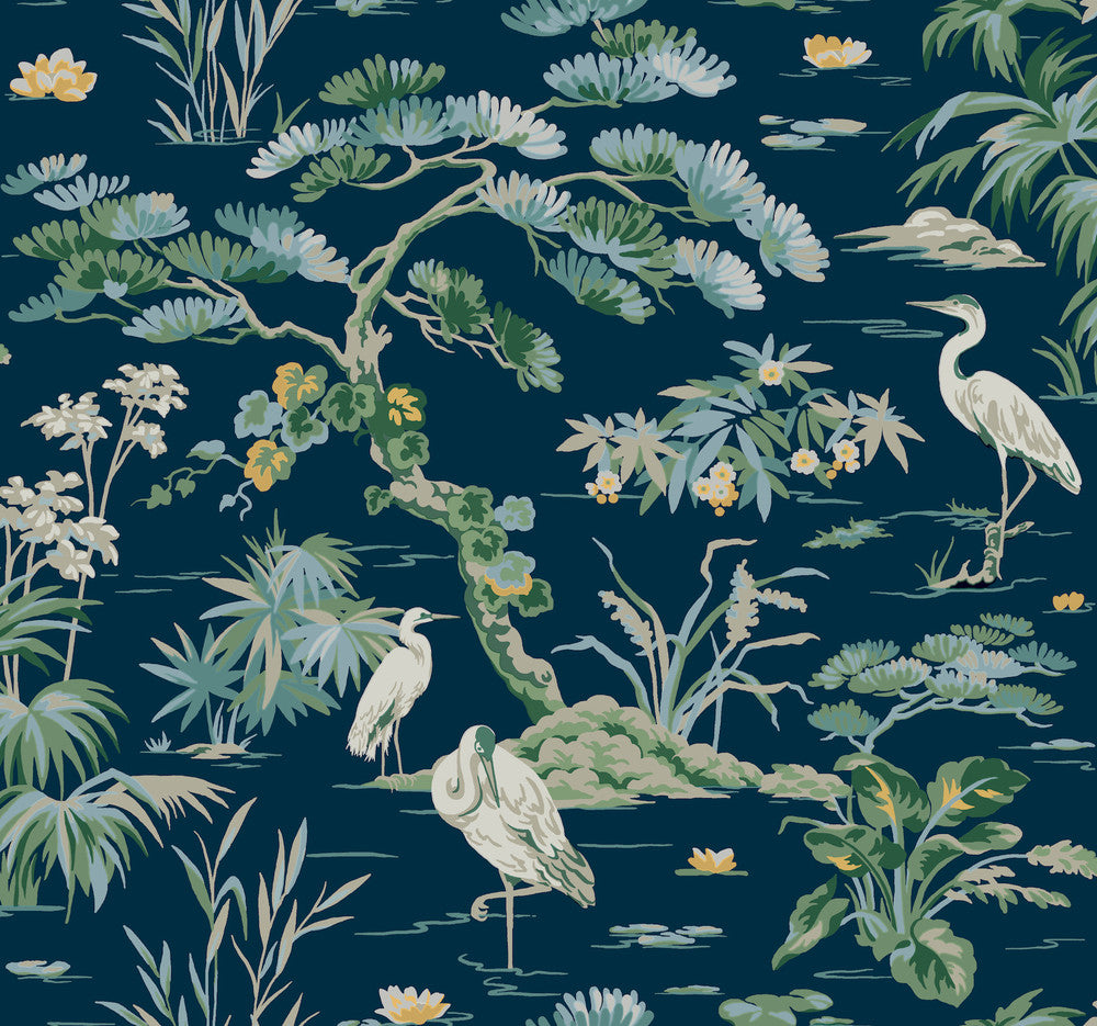 Bridgewater Navy Wallpaper by Ronald Redding Classics Covers about 60.8 square feet 27-in by 27-ft long roll Unpasted 25.25 - Fabric Carolina -