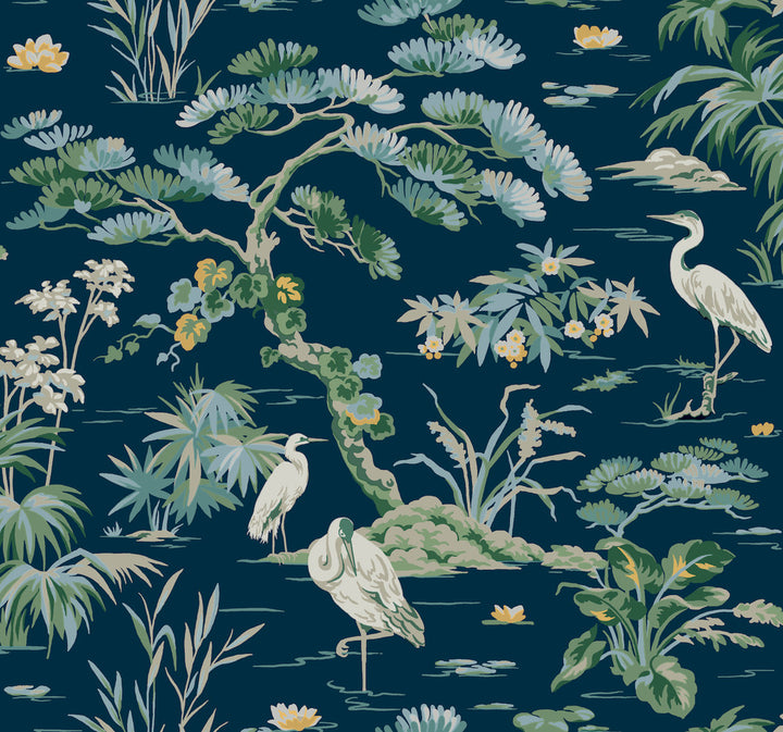 Bridgewater Navy Wallpaper by Ronald Redding Classics Covers about 60.8 square feet 27-in by 27-ft long roll Unpasted 25.25 - Fabric Carolina -