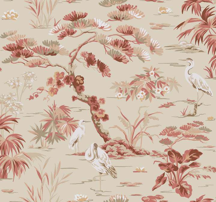 Bridgewater Coral Wallpaper by Ronald Redding Classics Covers about 60.8 square feet 27-in by 27-ft long roll Unpasted 25.25 - Fabric Carolina -