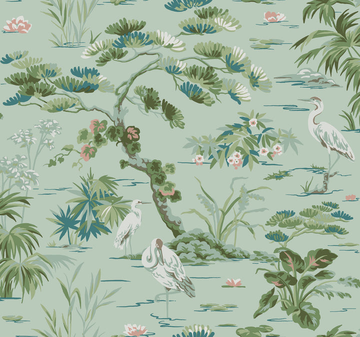 Bridgewater Mint Wallpaper by Ronald Redding Classics Covers about 60.8 square feet 27-in by 27-ft long roll Unpasted 25.25 - Fabric Carolina -