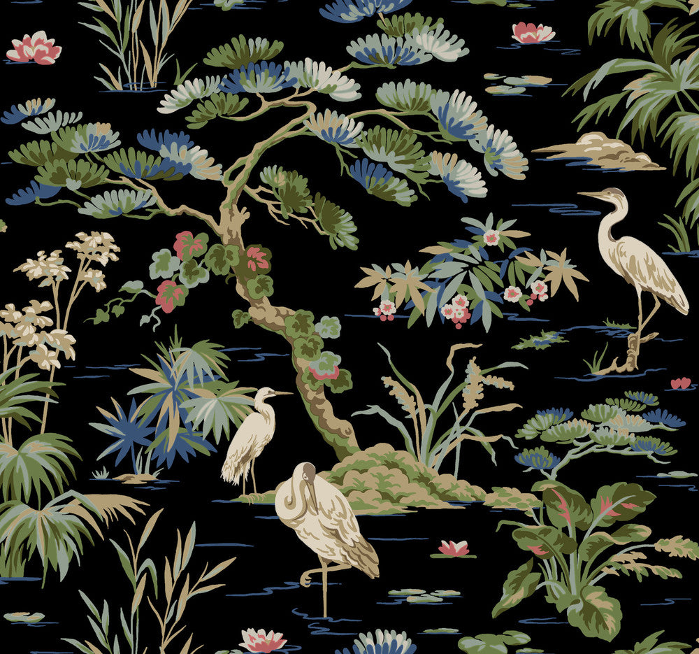 Bridgewater Black Wallpaper by Ronald Redding Classics Covers about 60.8 square feet 27-in by 27-ft long roll Unpasted 25.25 - Fabric Carolina -