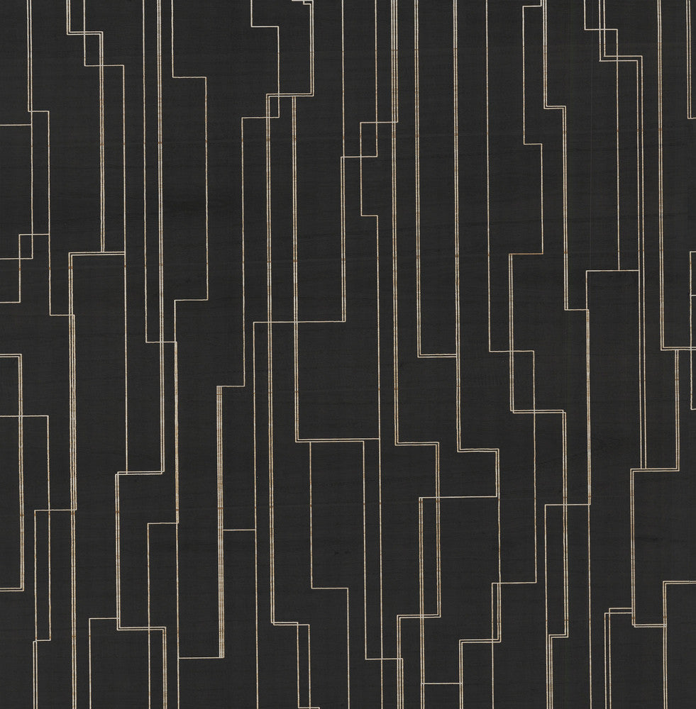 Inlay Line Black Wallpaper by Ronald Redding Grasscloth & Natural Resource Covers about 72 square feet 36-in by 24-ft long roll Unpasted 32 - Fabric Carolina -