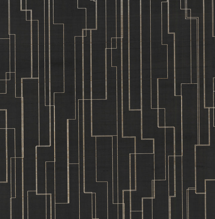 Inlay Line Black Wallpaper by Ronald Redding Grasscloth & Natural Resource Covers about 72 square feet 36-in by 24-ft long roll Unpasted 32 - Fabric Carolina -