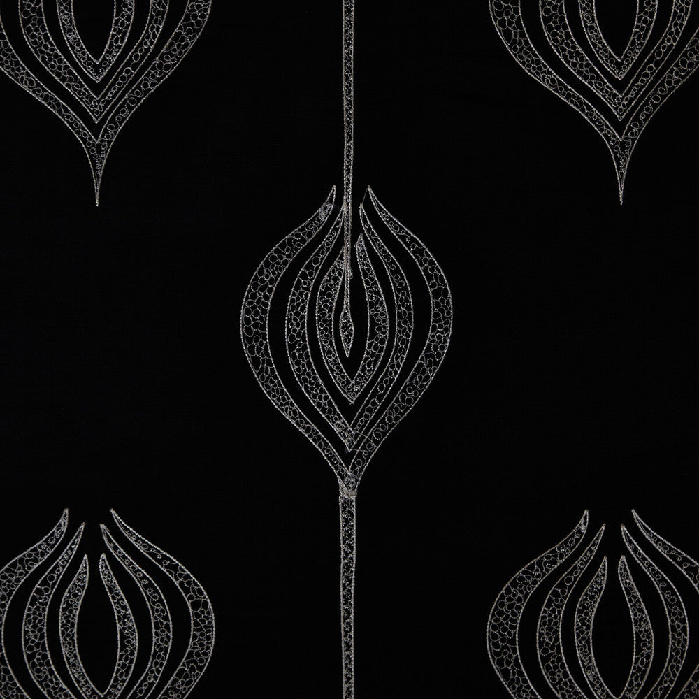 Tulip Embroidery Black by Groundworks Fabric ALLEGRA HICKS II COLLECTION SILK - 61%;LINEN - 39% India Horizontal: 12.75 and Vertical: 15 54 - Fabric Carolina -