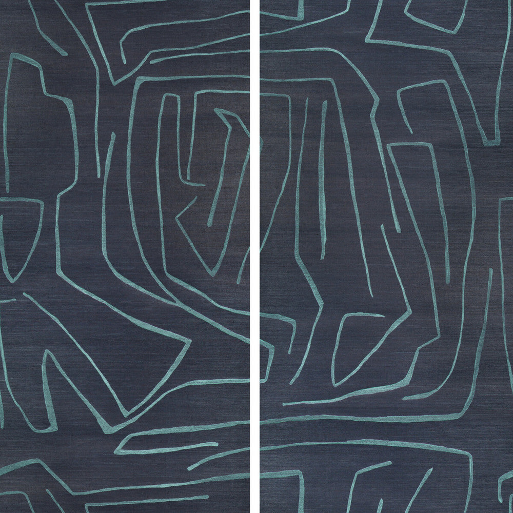 Graffito Ii Navy by Groundworks Designer Wallcovering KELLY WEARSTLER WALLPAPERS IV JUTE - 100% United States Horizontal: 62 and Vertical: 62 62 - Swanky Fabrics -