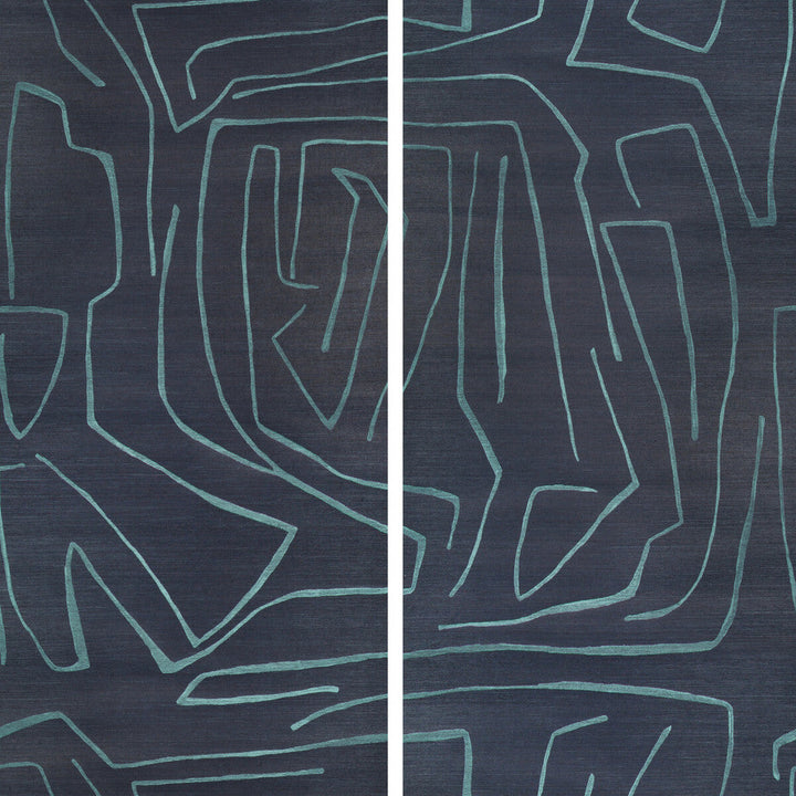 Graffito Ii Navy by Groundworks Designer Wallcovering KELLY WEARSTLER WALLPAPERS IV JUTE - 100% United States - Horizontal: 62 and Vertical: 62 62 - Swanky Fabrics -