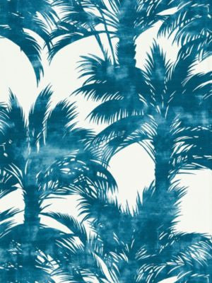 Palm Print Turquoise GW166100004 by Grey Watkins Designer Fabric BREEZE 55% LINEN 45% COTTON ITALY LIGHT DUTY Horizontal: 36.5" and Vertical: 27.5" 55 - Swanky Fabrics -