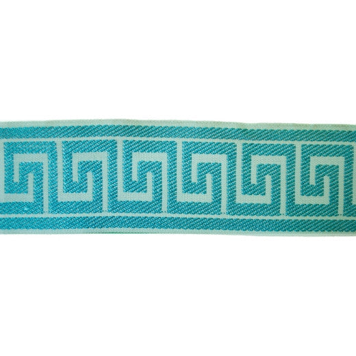 Greek Key - Ice Blue by Europatex Designer Fabric Tapes Decor 100% Polyester China See Sample Horizontal: N/A and Vertical: N/A 2.50 inches  - Swanky Fabrics -