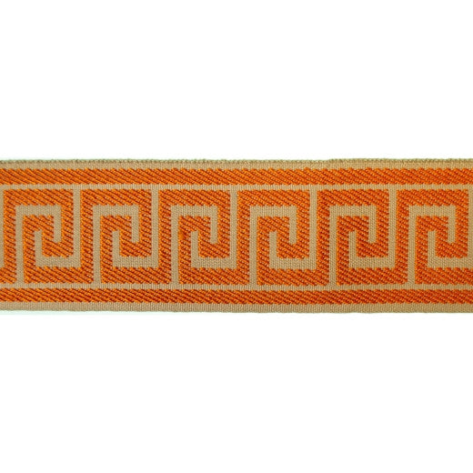 Greek Key - Tangerine by Europatex Designer Fabric Tapes Decor 100% Polyester China See Sample Horizontal: N/A and Vertical: N/A 2.50 inches  - Swanky Fabrics -