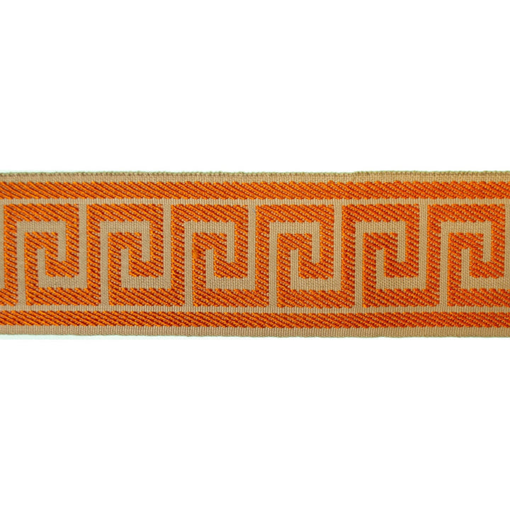 Greek Key Tangerine by Europatex Designer Fabric Tapes Decor 100% Polyester 1.40 inches - Swanky Fabrics -