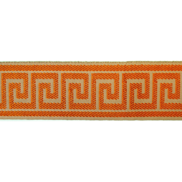 Greek Key Tangerine by Europatex Fabric Tapes Decor 100% Polyester 1.40 inches - Fabric Carolina -