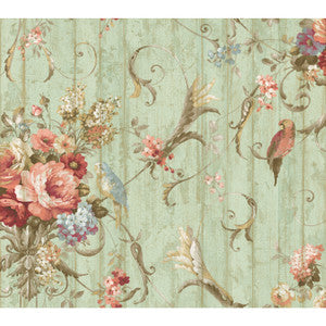 Parrots with Floral Bouquets Blue Wallpaper by York Wallcoverings