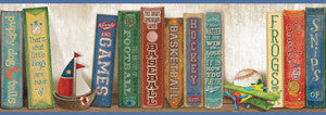 Stevie Blue Play the Game Bookshelf Wallpaper by Chesapeake
