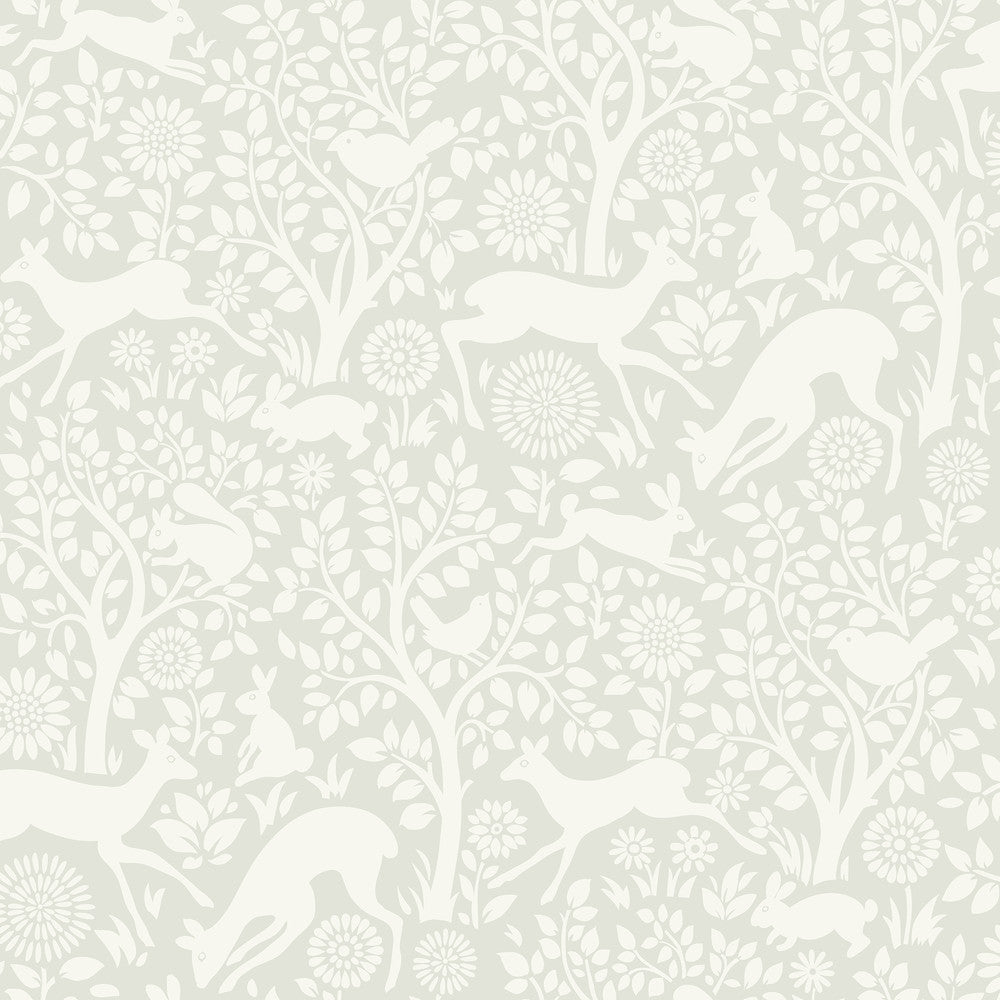Anahi Light Grey Forest Fauna Wallpaper by Chesapeake Hide And Seek Covers about 56.4 square feet 20.5-in by 33-ft long roll Prepasted 20.5 - Fabric Carolina -