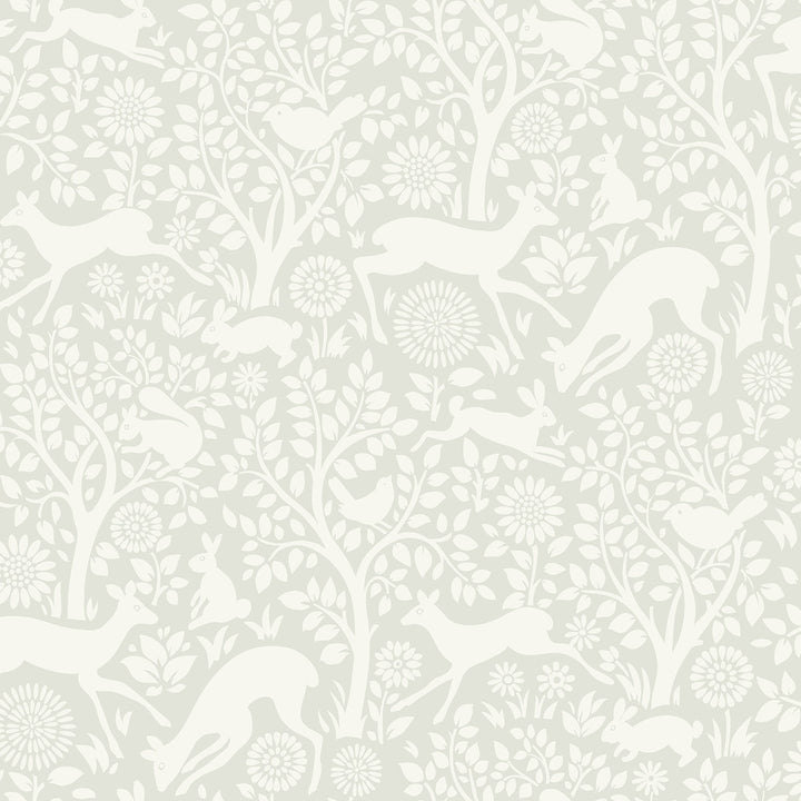 Anahi Light Grey Forest Fauna Wallpaper by Chesapeake Hide And Seek Covers about 56.4 square feet 20.5-in by 33-ft long roll Prepasted 20.5 - Fabric Carolina -