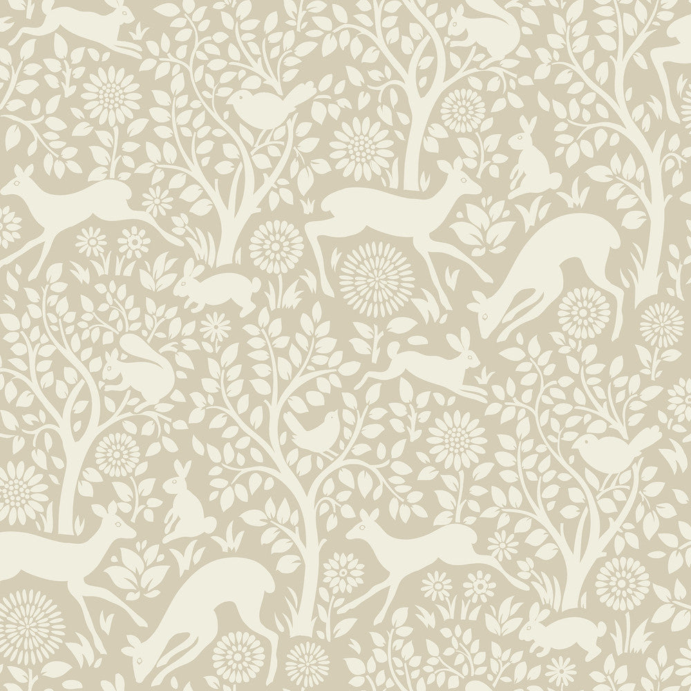 Anahi Neutral Forest Fauna Wallpaper by Chesapeake Hide And Seek Covers about 56.4 square feet 20.5-in by 33-ft long roll Prepasted 20.5 - Fabric Carolina -