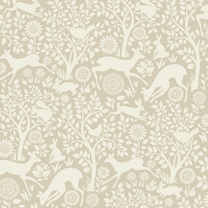 Anahi Neutral Forest Fauna Wallpaper by Chesapeake Hide And Seek Covers about 56.4 square feet 20.5-in by 33-ft long roll Prepasted 20.5 - Fabric Carolina -