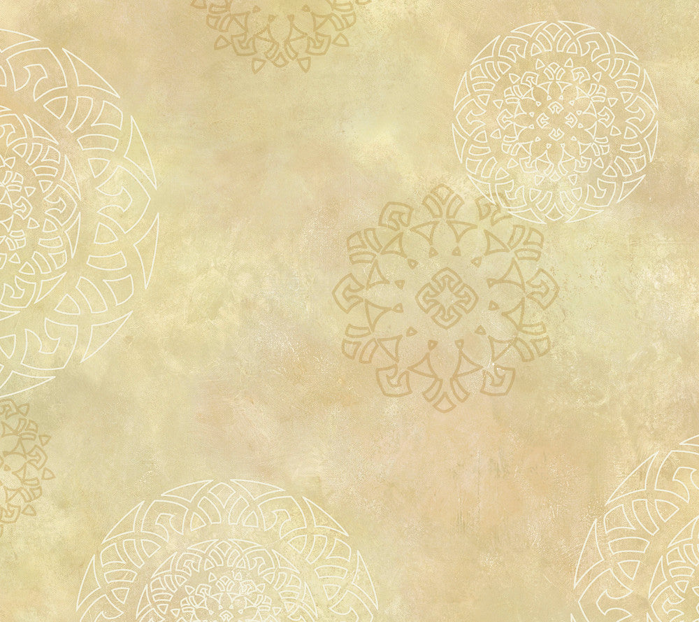 Beige Henna Medallion Wallpaper by Chesapeake Haven Covers about 56.4 square feet 20.5-in by 33-ft long roll Prepasted 20.5 - Fabric Carolina -