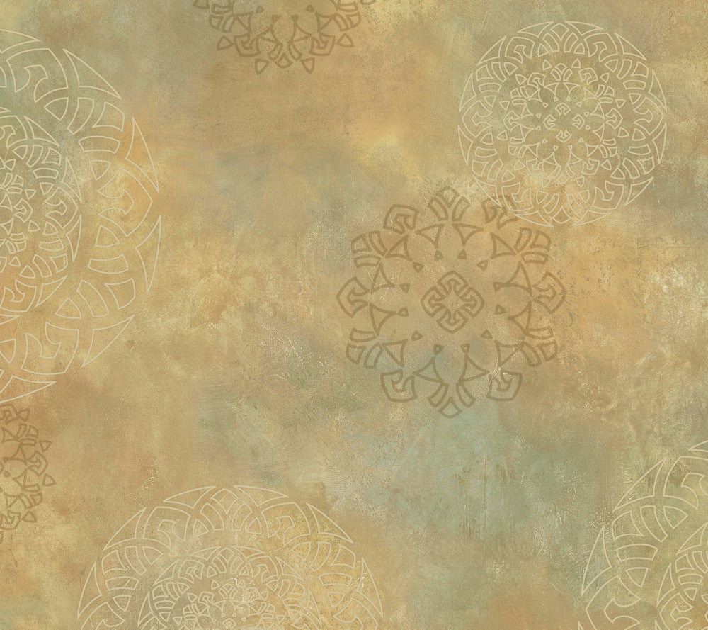 Brown Henna Medallion Wallpaper by Chesapeake Haven Covers about 56.4 square feet 20.5-in by 33-ft long roll Prepasted 20.5 - Fabric Carolina -