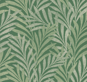 Tea Leaves Stripe Green Wallpaper by Ronald Redding