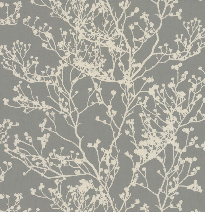Budding Branch Silhouette Brown Wallpaper by Ronald Redding Handcrafted Naturals Covers about 60.8 square feet 27-in by 27-ft long roll Unpasted 25.25 - Fabric Carolina -